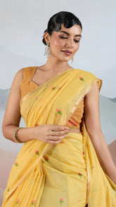 Yellow Handloom Cotton Silk Saree